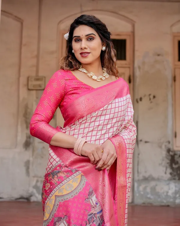 Pink_and_Ivory_Tussar_Silk_Saree_with_Golden_Zari_Border_and_Majestic_Elephant_Motif_Pallu