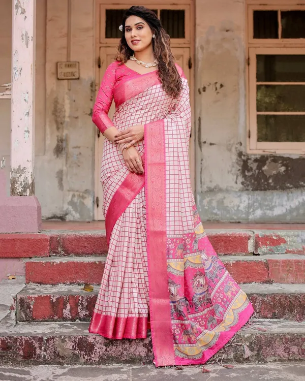 Pink_and_Ivory_Tussar_Silk_Saree_with_Golden_Zari_Border_and_Majestic_Elephant_Motif_Pallu