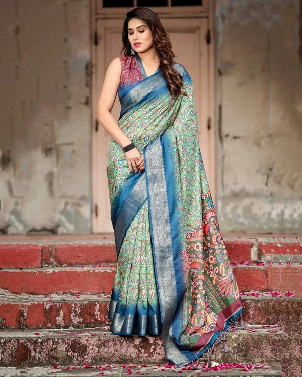 Majestic_Blue_and_Green_Digital_Print_Saree_with_Intricate_Floral_Motifs_and_Contrasting_Pallu