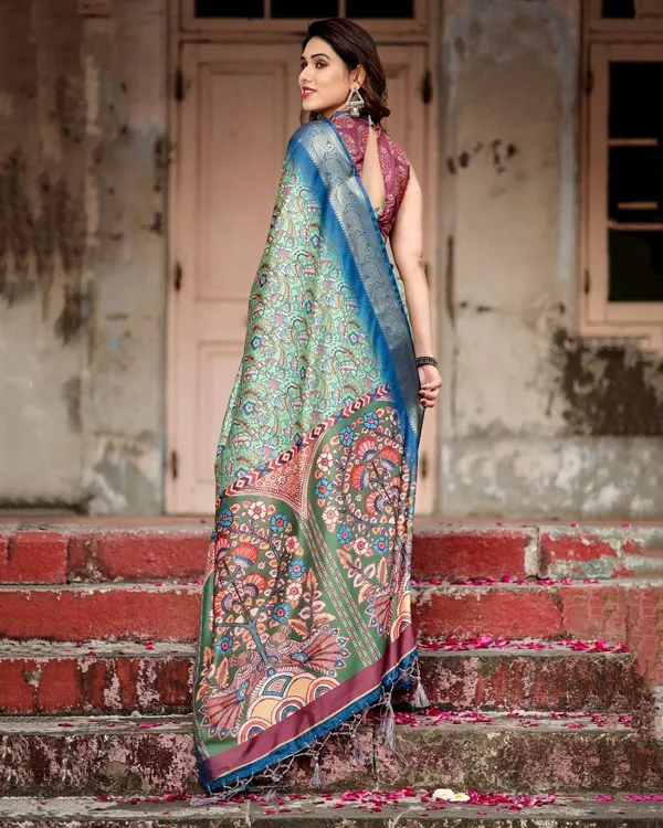 Majestic_Blue_and_Green_Digital_Print_Saree_with_Intricate_Floral_Motifs_and_Contrasting_Pallu