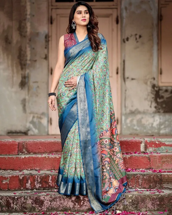 Majestic_Blue_and_Green_Digital_Print_Saree_with_Intricate_Floral_Motifs_and_Contrasting_Pallu