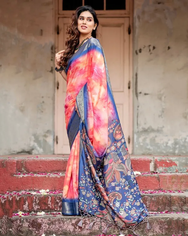 Pink_and_Blue_Digital_Printed_Saree_with_Peacock_Motif_and_Tassel_Detail