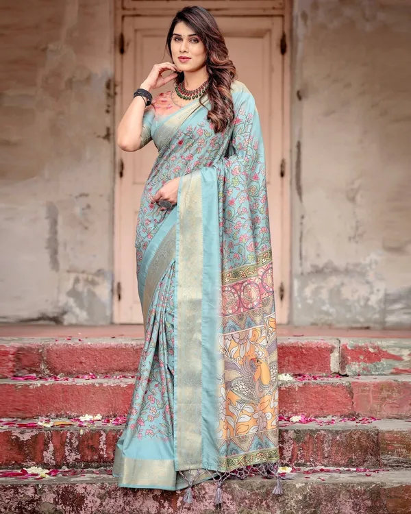 Sky_Blue_Tussar_Silk_Saree_with_Intricate_Zari_Border_and_Artistic_Pallu_Design