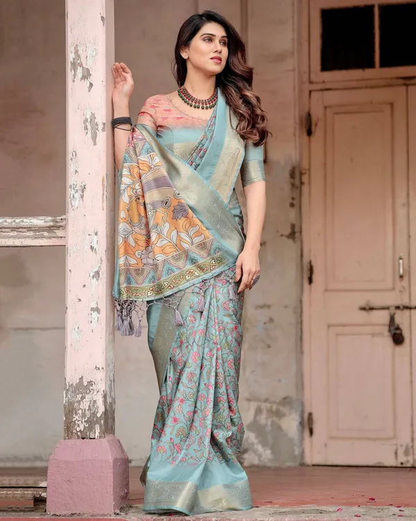 Sky_Blue_Tussar_Silk_Saree_with_Intricate_Zari_Border_and_Artistic_Pallu_Design