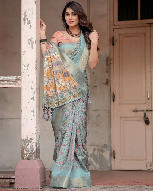 Sky_Blue_Tussar_Silk_Saree_with_Intricate_Zari_Border_and_Artistic_Pallu_Design