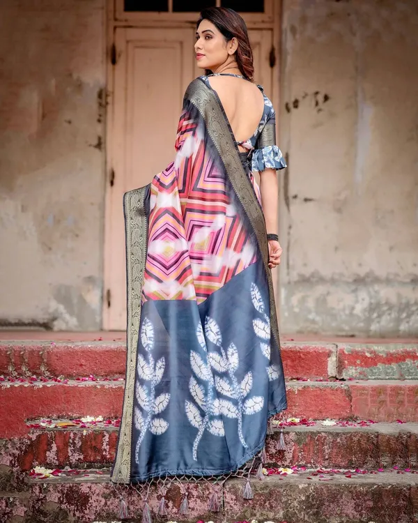 Geometric_Multicolor_Tussar_Silk_Saree_with_Charcoal_Gray_Zari_Border_and_Abstract_Pallu