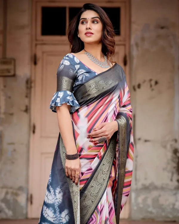 Geometric_Multicolor_Tussar_Silk_Saree_with_Charcoal_Gray_Zari_Border_and_Abstract_Pallu