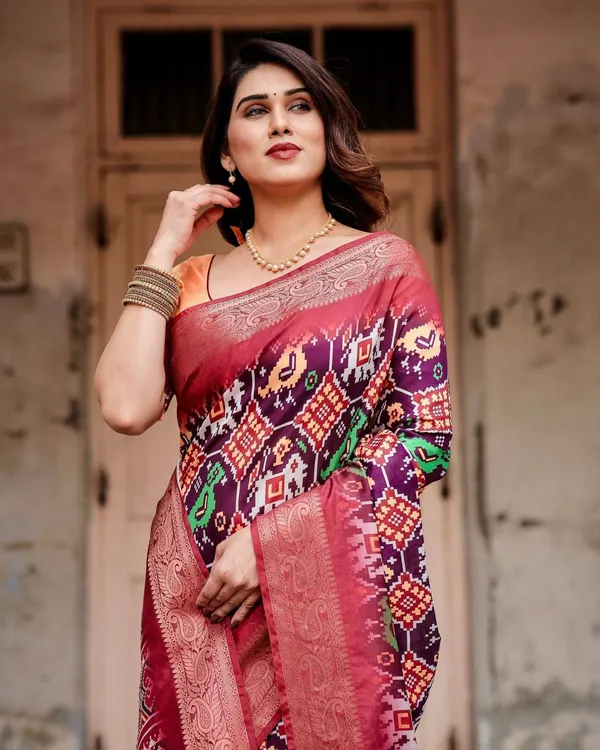 Wine_Purple_Tussar_Silk_Saree_with_Ikat-Inspired_Patterns_and_Rich_Zari_Border