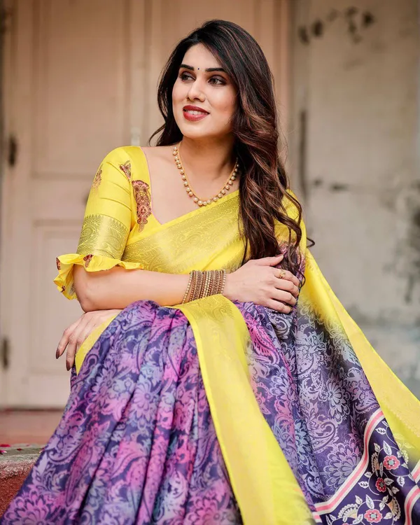 Purple_and_Yellow_Tussar_Silk_Saree_with_Artistic_Peacock_Pallu_and_Zari_Border