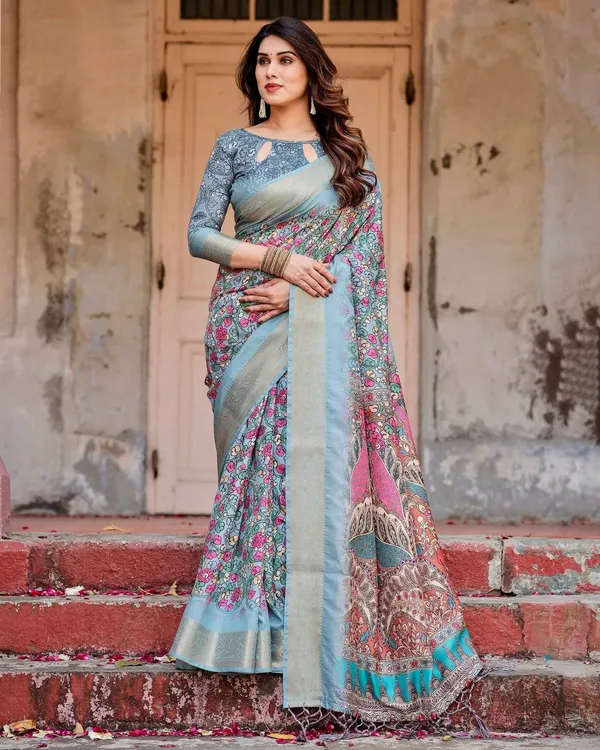 Sky_Blue_Tussar_Silk_Saree_with_Floral_Weaves_and_Ornamental_Pallu_Design