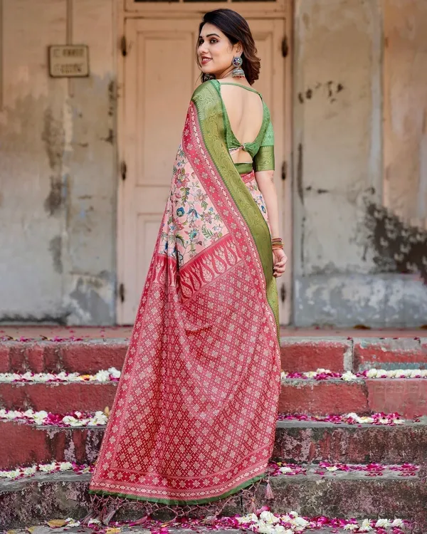Blush_Pink_and_Green_Tussar_Silk_Saree_with_Floral_Prints_and_Intricate_Zari_Work
