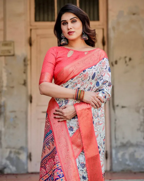 Ivory_Tussar_Silk_Saree_with_Coral_Zari_Border_and_Intricate_Floral_Motifs