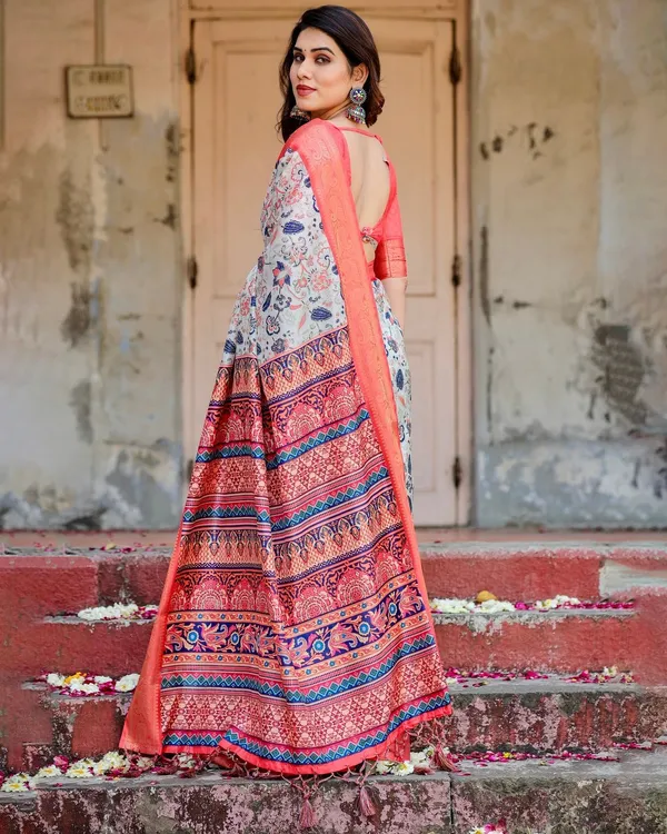 Ivory_Tussar_Silk_Saree_with_Coral_Zari_Border_and_Intricate_Floral_Motifs