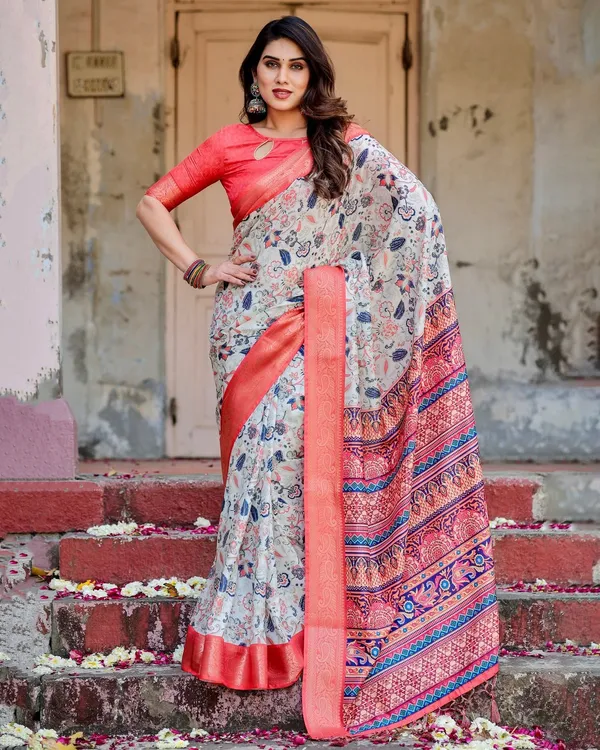 Ivory_Tussar_Silk_Saree_with_Coral_Zari_Border_and_Intricate_Floral_Motifs