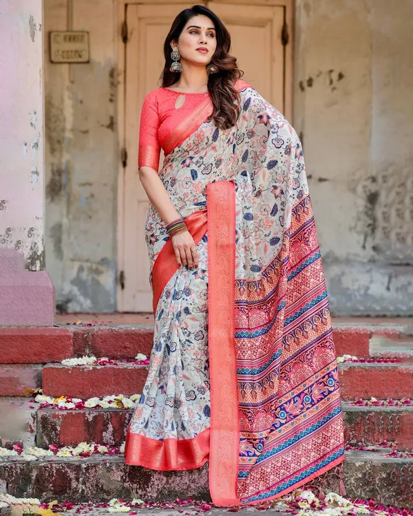 Ivory_Tussar_Silk_Saree_with_Coral_Zari_Border_and_Intricate_Floral_Motifs