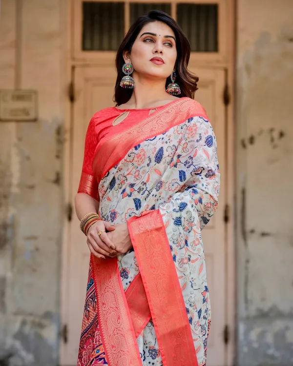 Ivory_Tussar_Silk_Saree_with_Coral_Zari_Border_and_Intricate_Floral_Motifs