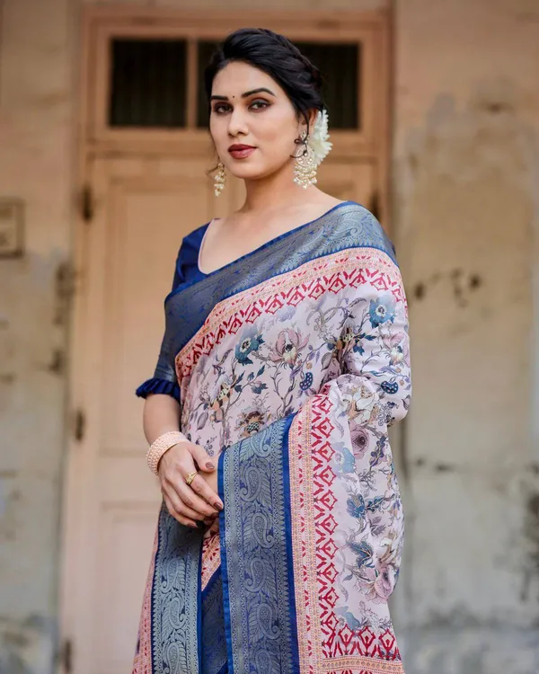 Ivory_and_Navy_Blue_Tussar_Silk_Saree_with_Floral_Elegance_and_Ornamental_Zari_Work