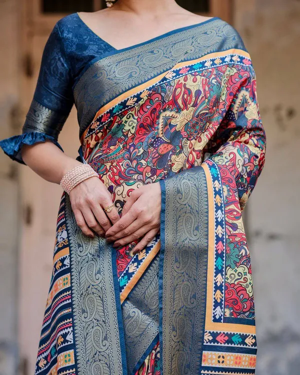 Multicolor_Tussar_Silk_Saree_with_Vibrant_Floral_Weaves_and_Striped_Pallu