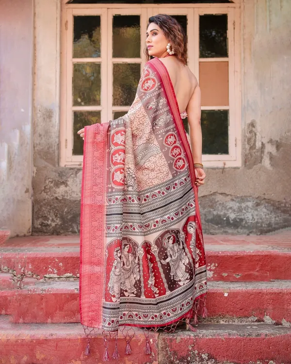 Beige_and_Red_Tussar_Silk_Saree_with_Traditional_Motifs_and_Ornamental_Zari_Border