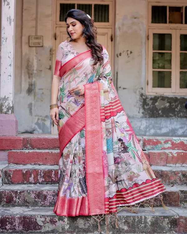 Blush_Pink_Digital_Print_Tussar_Silk_Saree_with_Vibrant_Storyline_Art
