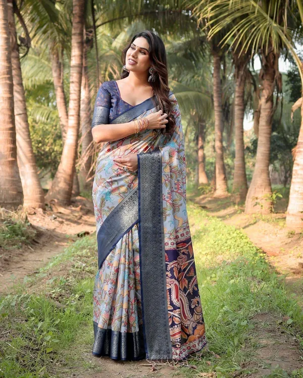 Sky_Blue_and_Navy_Digital_Print_Tussar_Silk_Saree_with_Zari_Woven_Border_and_Floral_Motif_Pallu