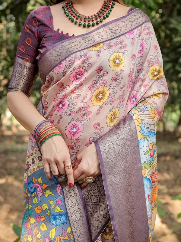 Pastel_Beige_Tussar_Silk_Saree_with_Vibrant_Floral_Motifs_and_Zari_Border