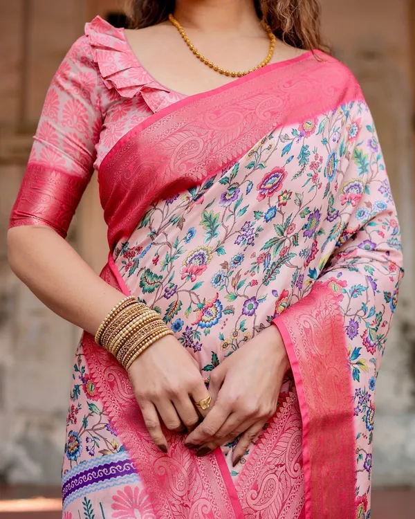 Blush_Pink_Tussar_Silk_Saree_with_Multicolor_Floral_Design_and_Zari_Paisley_Border