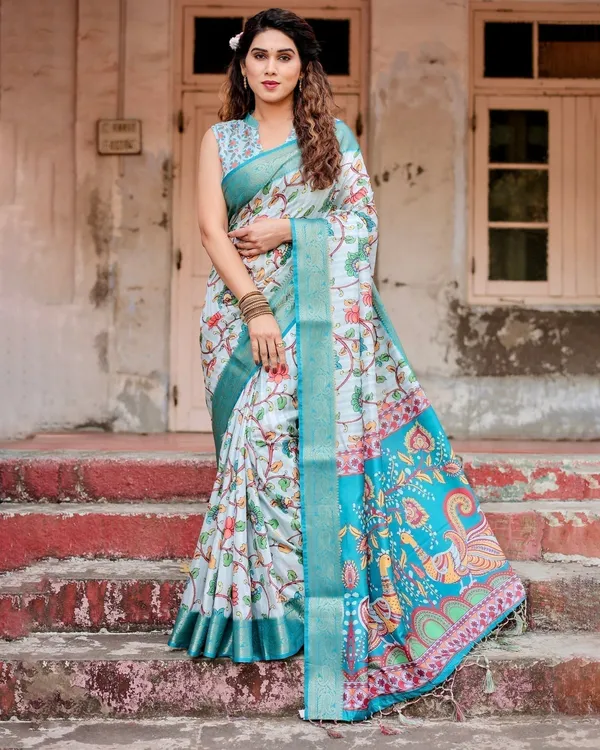 Sky_Blue_Tussar_Silk_Saree_with_Multicolor_Floral_Design_and_Zari_Paisley_Border