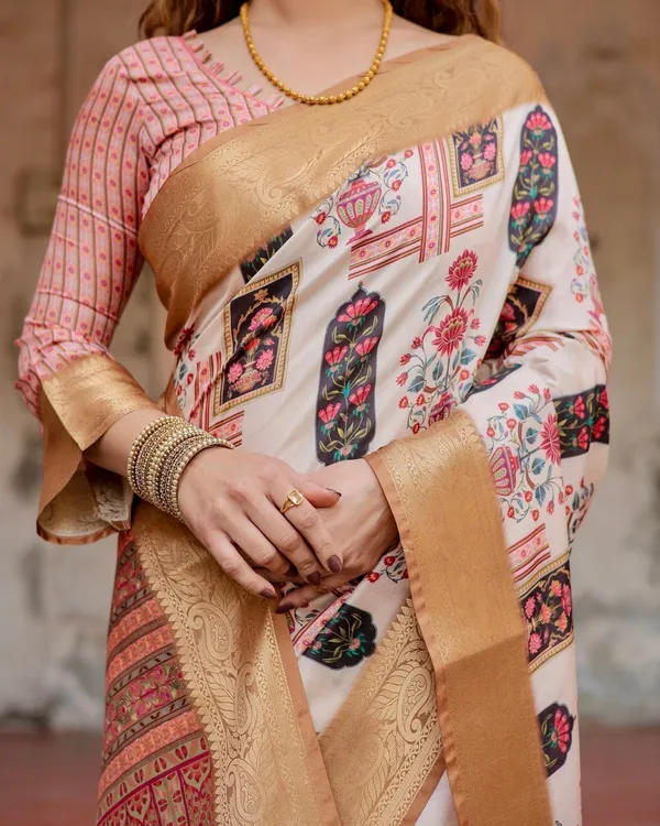 Ivory_Tussar_Silk_Saree_with_Artistic_Floral_Motifs_and_Gleaming_Golden_Zari_Border
