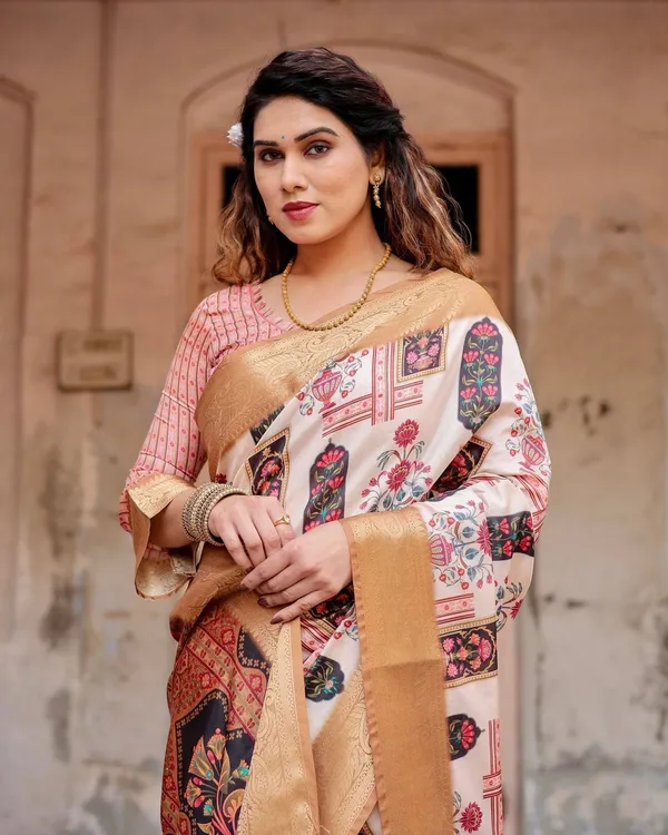 Ivory_Tussar_Silk_Saree_with_Artistic_Floral_Motifs_and_Gleaming_Golden_Zari_Border