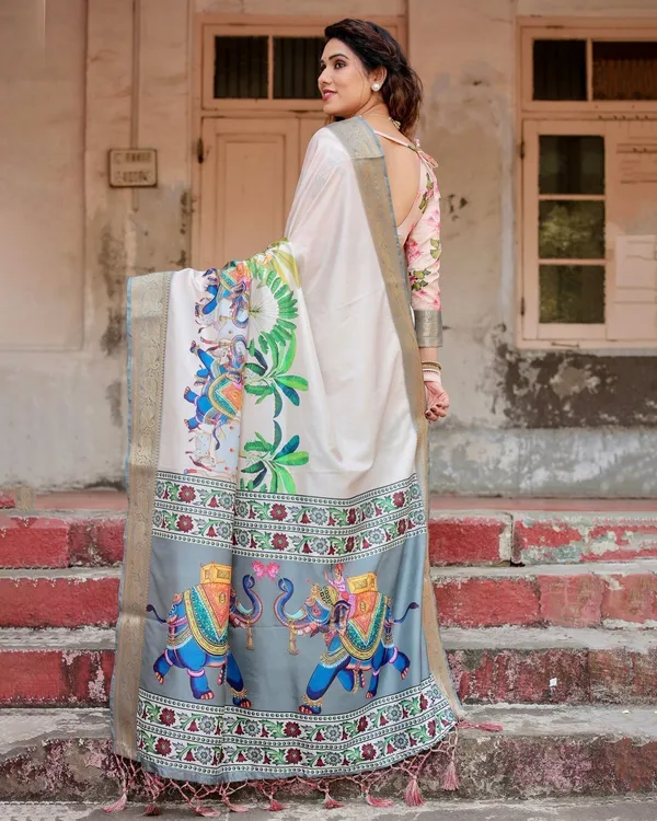 Ivory_Tussar_Silk_Saree_with_Handcrafted_Elephant_Motif_Pallu_and_Golden_Zari_Border