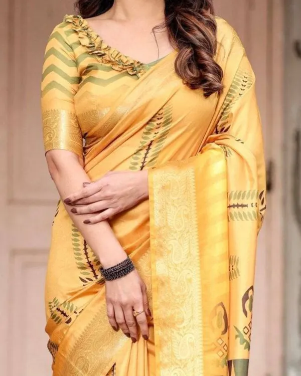Golden_Yellow_Digital_Printed_Saree_with_Abstract_Patterns_and_Tassel_Detailing