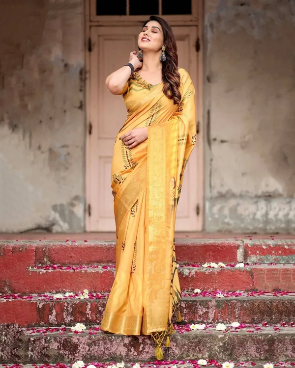 Golden_Yellow_Digital_Printed_Saree_with_Abstract_Patterns_and_Tassel_Detailing