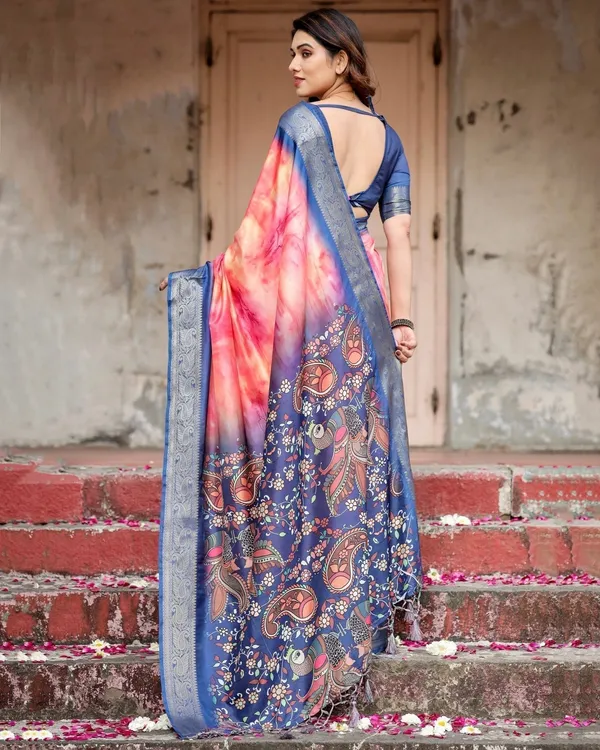 Pink_and_Blue_Digital_Printed_Saree_with_Peacock_Motif_and_Tassel_Detail
