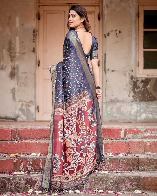 Navy_Blue_Tussar_Silk_Saree_with_Geometric_Patterns,_Zari_Border,_and_Vibrant_Pallu