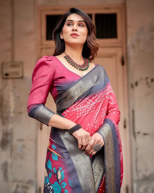 Crimson_Red_Tussar_Silk_Saree_with_Bandhani_Patterns,_Zari_Border,_and_Vibrant_Artistic_Pallu