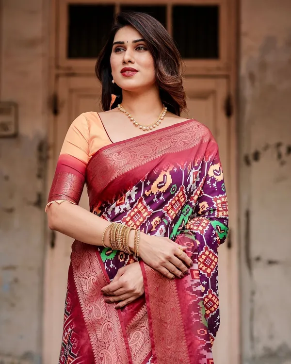 Wine_Purple_Tussar_Silk_Saree_with_Ikat-Inspired_Patterns_and_Rich_Zari_Border