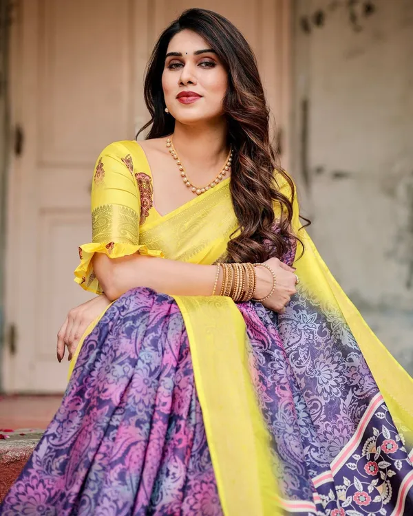 Purple_and_Yellow_Tussar_Silk_Saree_with_Artistic_Peacock_Pallu_and_Zari_Border