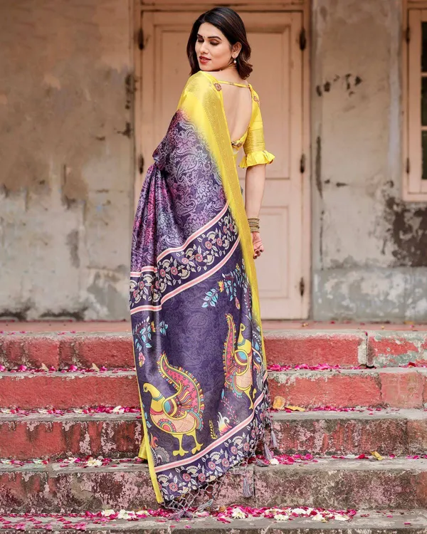 Purple_and_Yellow_Tussar_Silk_Saree_with_Artistic_Peacock_Pallu_and_Zari_Border