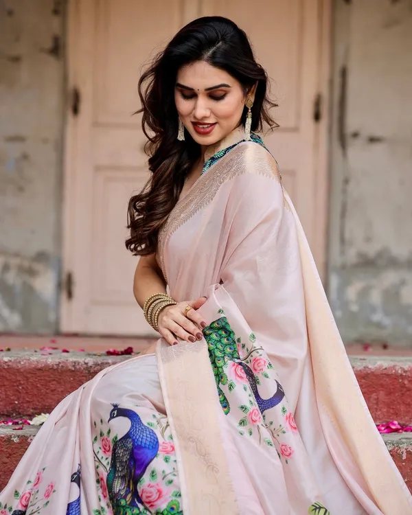 Soft_Pastel_Pink_Tussar_Silk_Saree_with_Hand-Painted_Peacock_and_Floral_Motifs