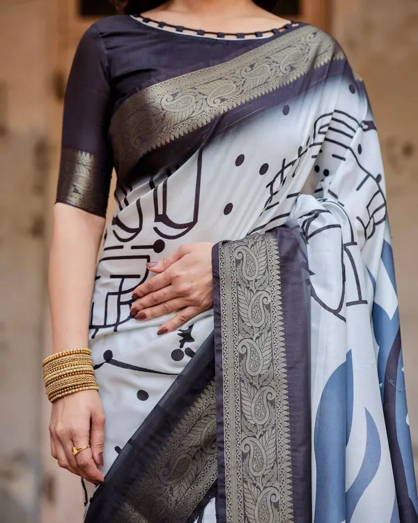 Monochrome_Abstract_Tussar_Silk_Saree_with_Charcoal_Gray_Zari_Border
