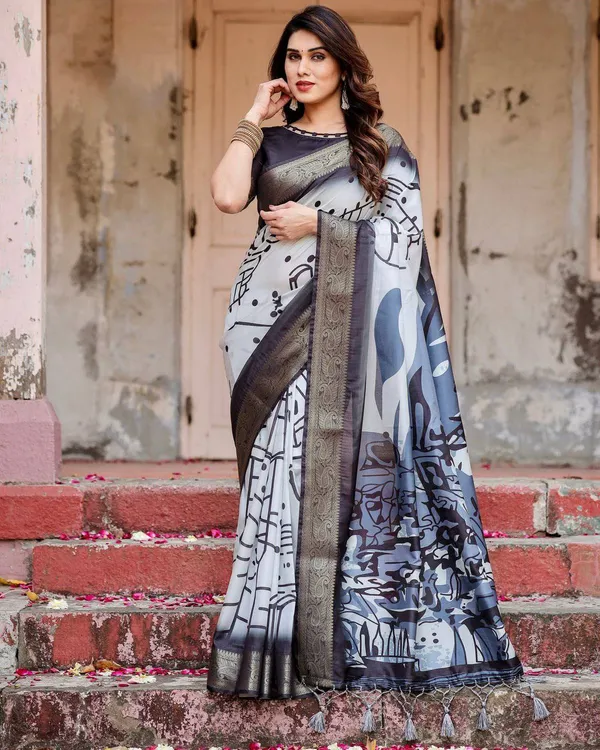 Monochrome_Abstract_Tussar_Silk_Saree_with_Charcoal_Gray_Zari_Border