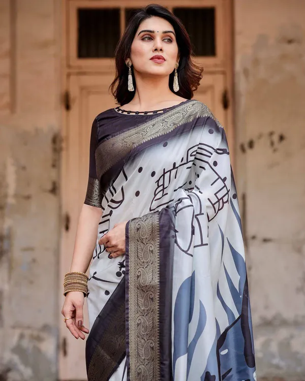 Monochrome_Abstract_Tussar_Silk_Saree_with_Charcoal_Gray_Zari_Border