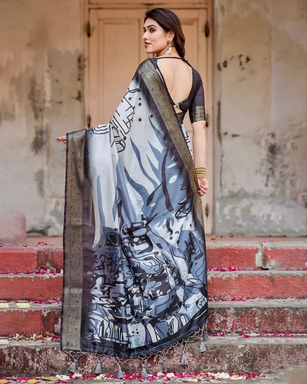 Monochrome_Abstract_Tussar_Silk_Saree_with_Charcoal_Gray_Zari_Border