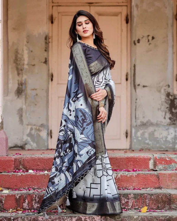 Monochrome_Abstract_Tussar_Silk_Saree_with_Charcoal_Gray_Zari_Border