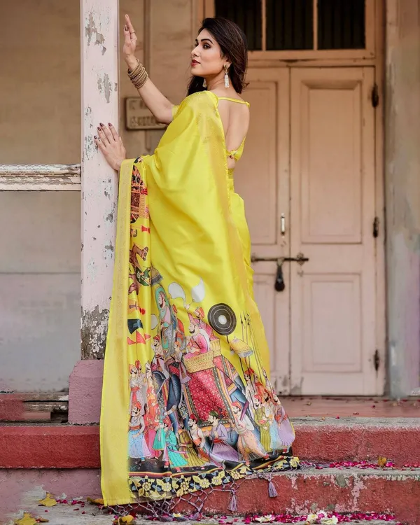 Vibrant_Yellow_Tussar_Silk_Saree_with_Royal_Procession_Pallu_and_Zari_Accents