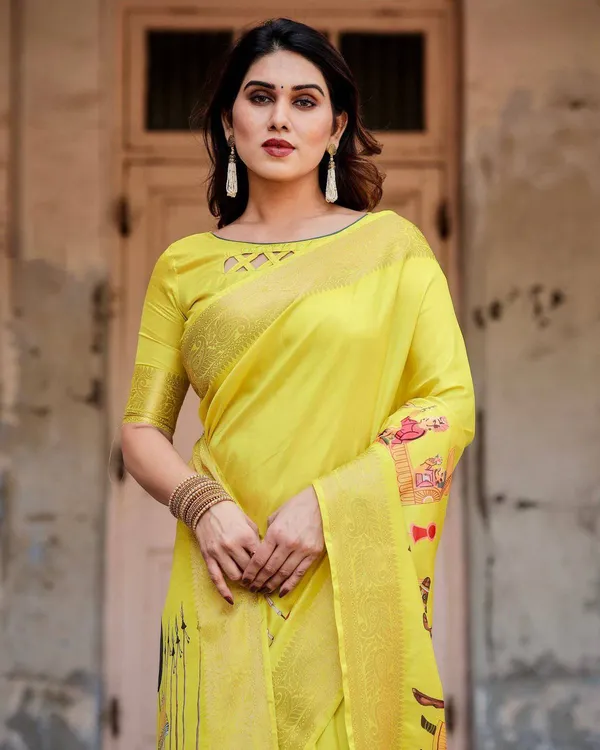 Vibrant_Yellow_Tussar_Silk_Saree_with_Royal_Procession_Pallu_and_Zari_Accents