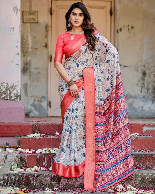 Ivory_Tussar_Silk_Saree_with_Coral_Zari_Border_and_Intricate_Floral_Motifs