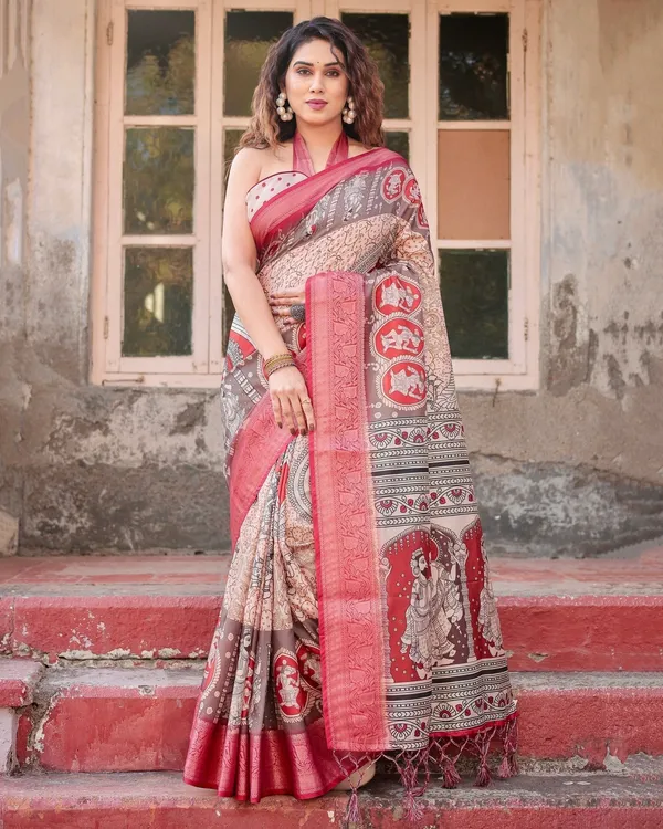 Beige_and_Red_Tussar_Silk_Saree_with_Traditional_Motifs_and_Ornamental_Zari_Border