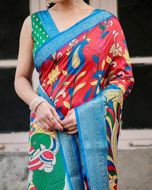 Multicolor_Tussar_Silk_Saree_with_Vibrant_Peacock_and_Floral_Motifs